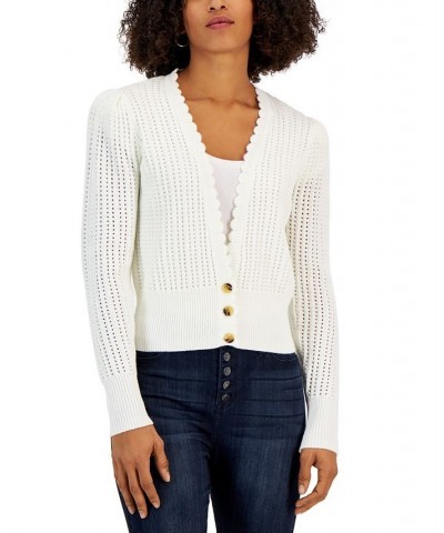 Women's Open-Knit Cardigan Sweater White $16.56 Sweaters