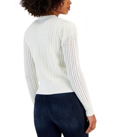 Women's Open-Knit Cardigan Sweater White $16.56 Sweaters