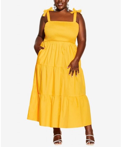 Trendy Plus Size Shirred Love Maxi Dress Cyber Yellow $58.05 Dresses