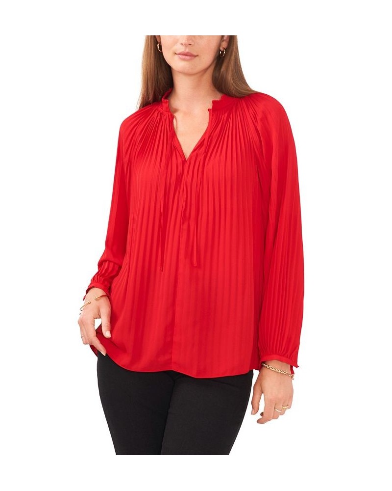 Women's Pleated Raglan V-neck Blouse Red Hot $33.31 Tops