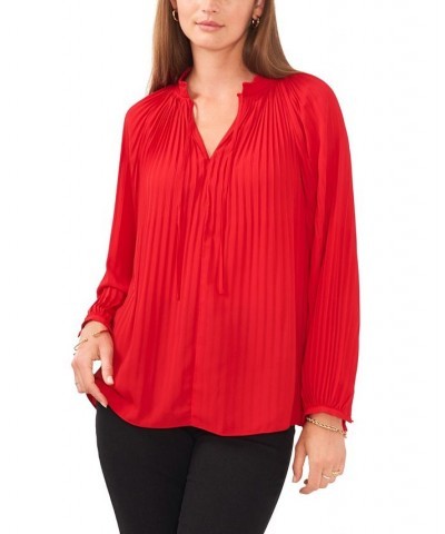 Women's Pleated Raglan V-neck Blouse Red Hot $33.31 Tops