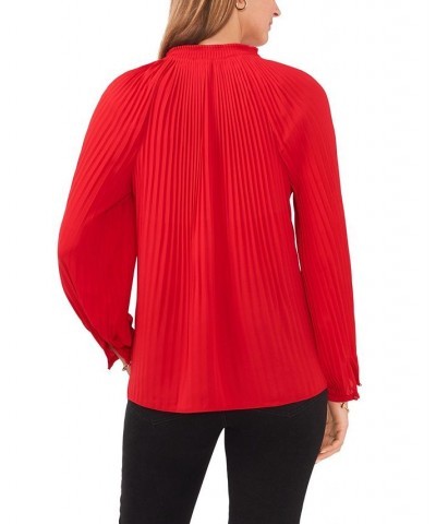 Women's Pleated Raglan V-neck Blouse Red Hot $33.31 Tops