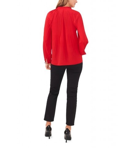 Women's Pleated Raglan V-neck Blouse Red Hot $33.31 Tops