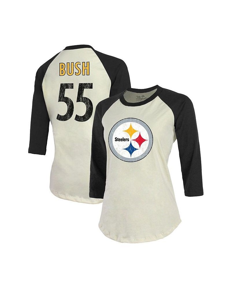 Women's Pittsburgh Steelers Player Raglan Name and Number 3/4-Sleeve T-shirt Cream, Black $27.84 Tops