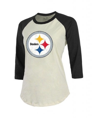 Women's Pittsburgh Steelers Player Raglan Name and Number 3/4-Sleeve T-shirt Cream, Black $27.84 Tops