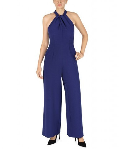 Twist-Front Halter Jumpsuit Indigo $60.68 Pants