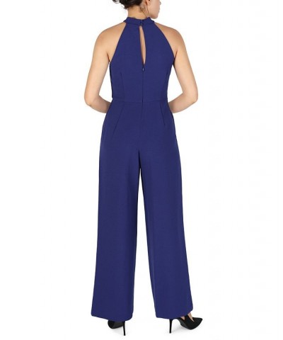 Twist-Front Halter Jumpsuit Indigo $60.68 Pants