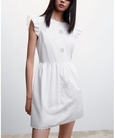 Women's Broderie Anglaise Cotton Dress White $48.59 Dresses