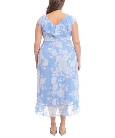 Plus Size Ruffled Floral-Print Faux-Wrap Dress Blue/White $40.46 Dresses