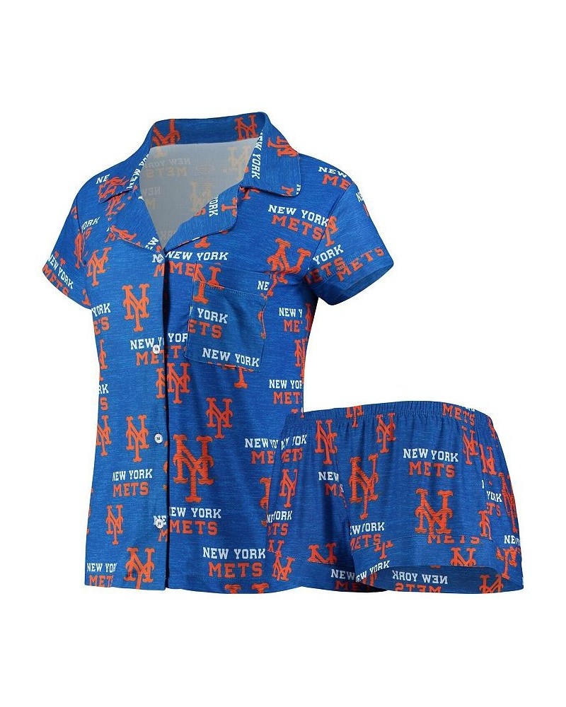 Women's Royal New York Mets Zest Allover Print Button-Up Shirt and Shorts Sleep Set Royal $31.35 Pajama