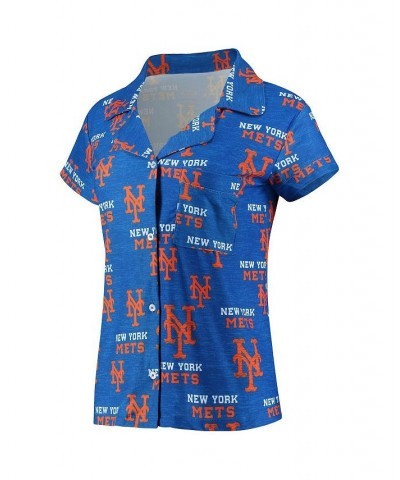 Women's Royal New York Mets Zest Allover Print Button-Up Shirt and Shorts Sleep Set Royal $31.35 Pajama