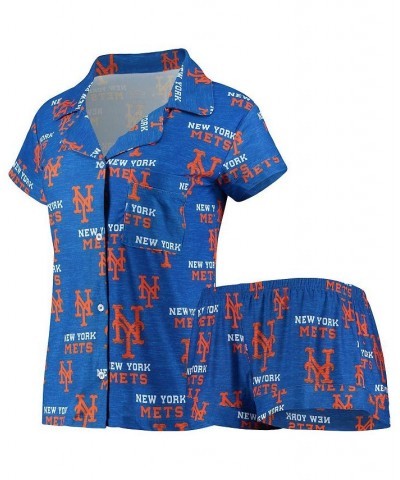 Women's Royal New York Mets Zest Allover Print Button-Up Shirt and Shorts Sleep Set Royal $31.35 Pajama