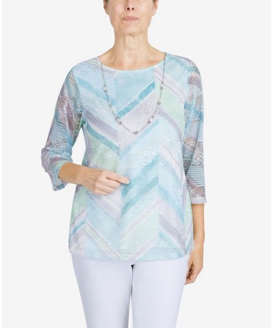 Women's Lady Like Chevron Lace Knit Top with Necklace Multi $19.22 Tops