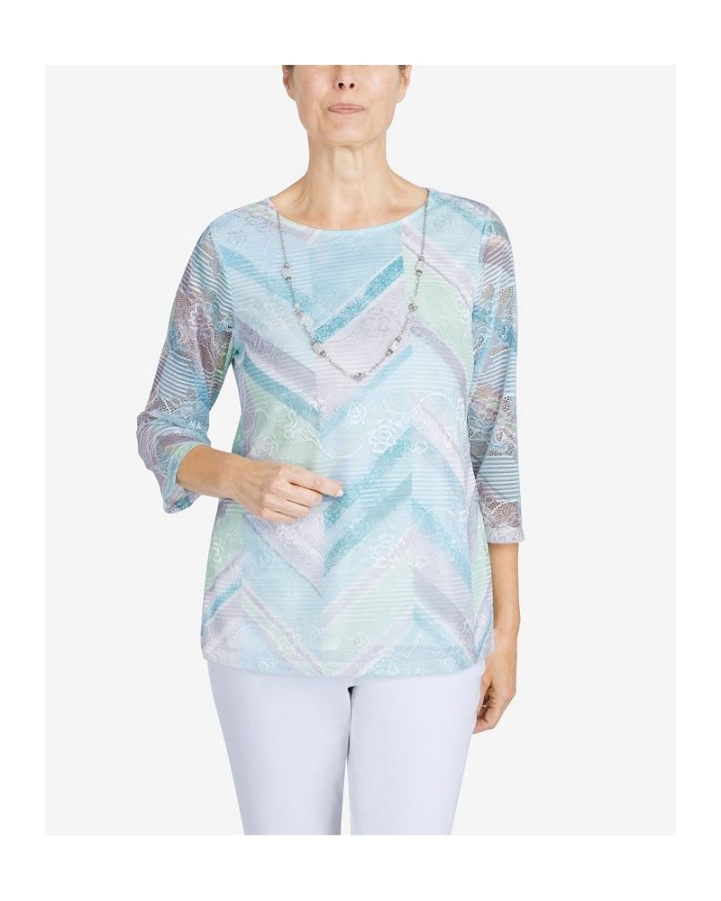 Women's Lady Like Chevron Lace Knit Top with Necklace Multi $19.22 Tops