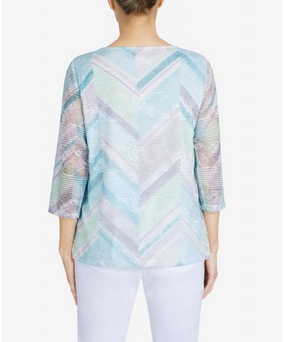 Women's Lady Like Chevron Lace Knit Top with Necklace Multi $19.22 Tops