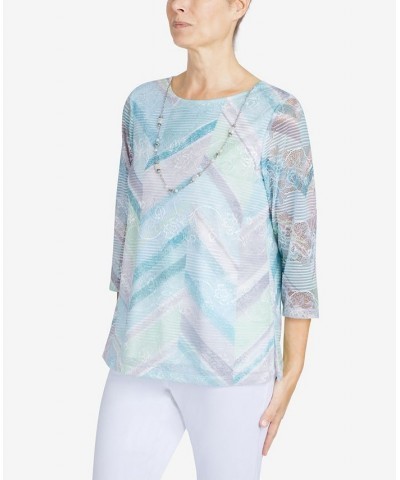 Women's Lady Like Chevron Lace Knit Top with Necklace Multi $19.22 Tops