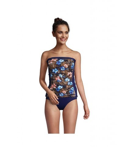 Women's Long Bandeau Tankini Swimsuit Top with Removable Adjustable Straps Deep Sea Navy Tropic Palm $47.40 Swimsuits