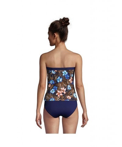 Women's Long Bandeau Tankini Swimsuit Top with Removable Adjustable Straps Deep Sea Navy Tropic Palm $47.40 Swimsuits