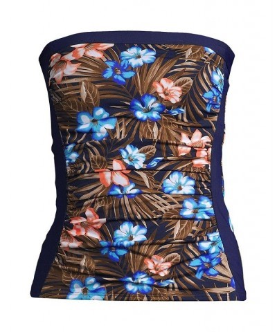 Women's Long Bandeau Tankini Swimsuit Top with Removable Adjustable Straps Deep Sea Navy Tropic Palm $47.40 Swimsuits