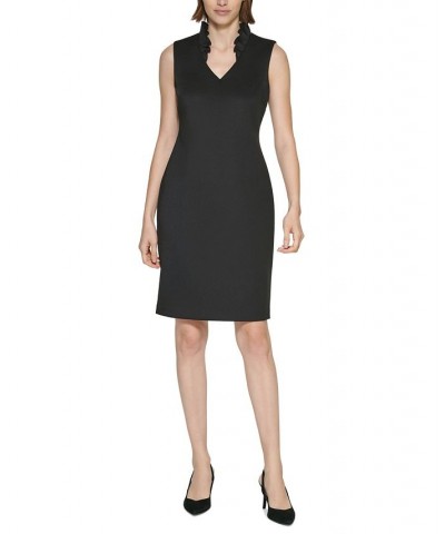 Women's Ruffled V-Neck Sleeveless Sheath Dress Black $45.99 Dresses