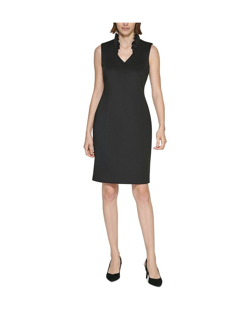 Women's Ruffled V-Neck Sleeveless Sheath Dress Black $45.99 Dresses