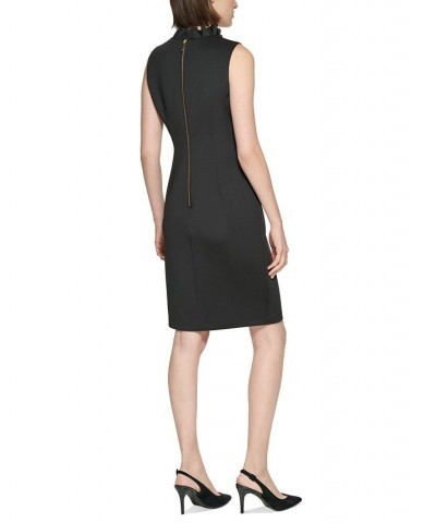 Women's Ruffled V-Neck Sleeveless Sheath Dress Black $45.99 Dresses