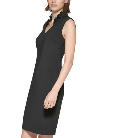 Women's Ruffled V-Neck Sleeveless Sheath Dress Black $45.99 Dresses