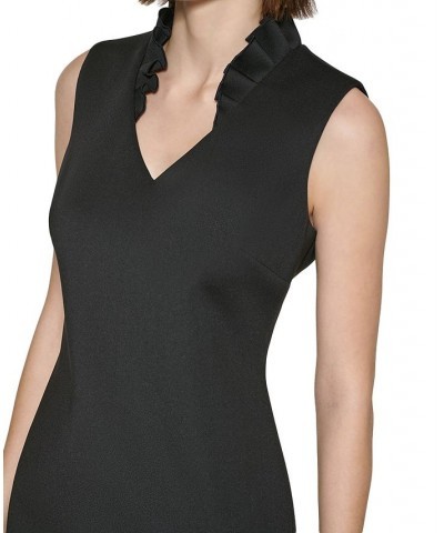 Women's Ruffled V-Neck Sleeveless Sheath Dress Black $45.99 Dresses