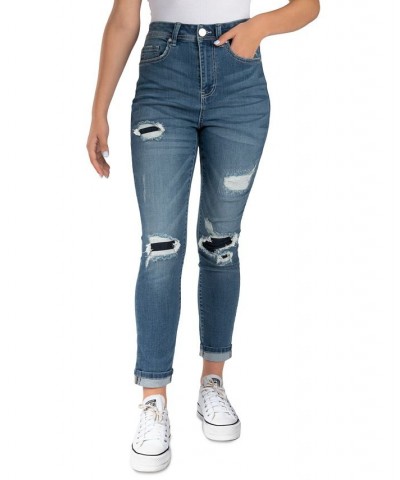 Juniors' Super High-Rise Ripped Skinny Jeans Blue $15.40 Jeans