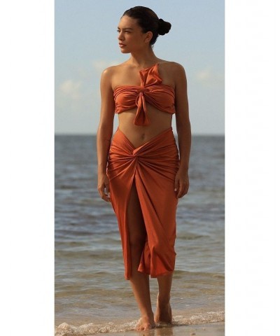 Cartagena Resortwear Set - Strapless Top - Long Skirt - Orange Orange $82.44 Swimsuits