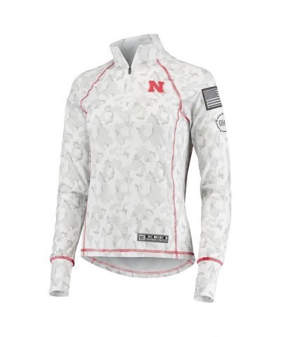 Women's White Nebraska Huskers OHT Military-Inspired Appreciation Officer Arctic Camo 1/4-Zip Jacket White $28.59 Jackets