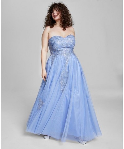 Trendy Plus Size Strapless Embellished Gown Periwinkle $68.60 Dresses