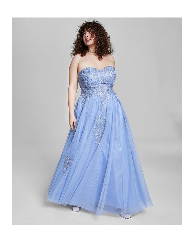 Trendy Plus Size Strapless Embellished Gown Periwinkle $68.60 Dresses