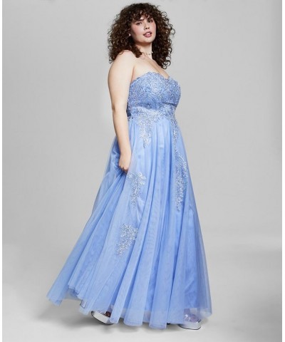 Trendy Plus Size Strapless Embellished Gown Periwinkle $68.60 Dresses