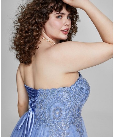 Trendy Plus Size Strapless Embellished Gown Periwinkle $68.60 Dresses