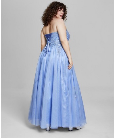 Trendy Plus Size Strapless Embellished Gown Periwinkle $68.60 Dresses