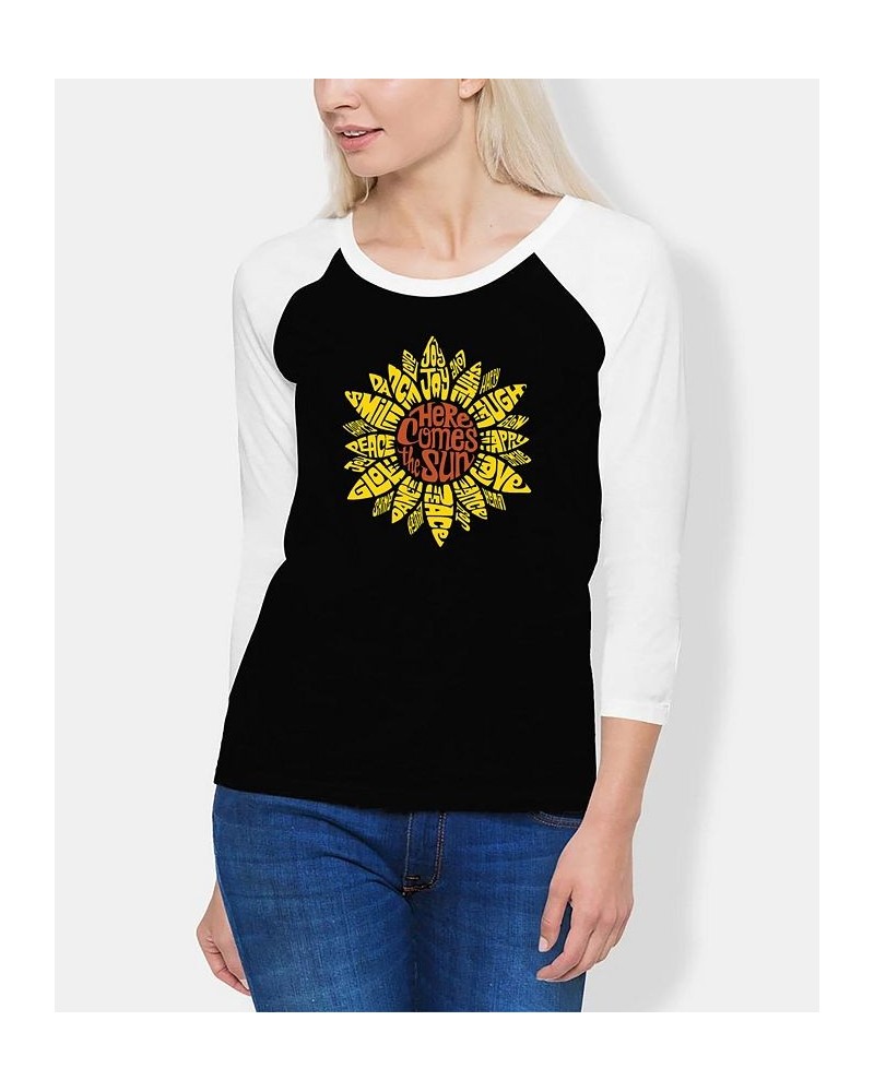 Women's Raglan Sunflower Word Art T-shirt Black, White $22.00 Tops