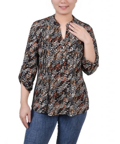 Women's 3/4 Roll Tab Sleeve Y-neck Top Navy Paisley $15.36 Tops