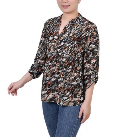 Women's 3/4 Roll Tab Sleeve Y-neck Top Navy Paisley $15.36 Tops