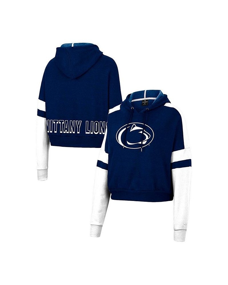 Women's Heather Navy Penn State Nittany Lions Throwback Stripe Arch Logo Cropped Pullover Hoodie Heather Navy $30.59 Sweatshirts