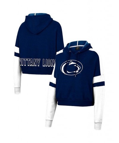 Women's Heather Navy Penn State Nittany Lions Throwback Stripe Arch Logo Cropped Pullover Hoodie Heather Navy $30.59 Sweatshirts