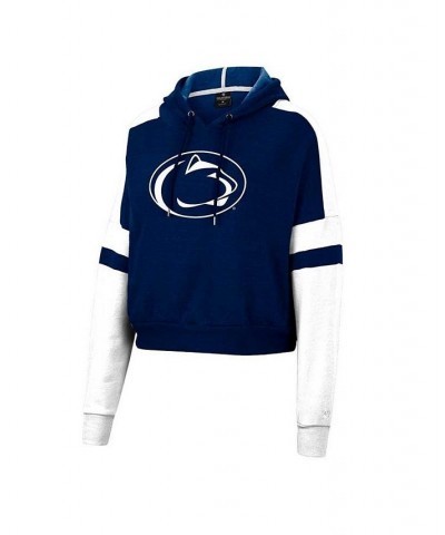 Women's Heather Navy Penn State Nittany Lions Throwback Stripe Arch Logo Cropped Pullover Hoodie Heather Navy $30.59 Sweatshirts