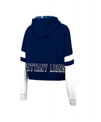 Women's Heather Navy Penn State Nittany Lions Throwback Stripe Arch Logo Cropped Pullover Hoodie Heather Navy $30.59 Sweatshirts