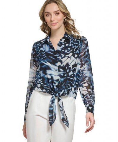 Women's Printed Tie-Hem Shirt Twilight/Black $31.85 Tops