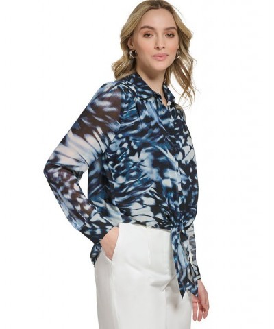 Women's Printed Tie-Hem Shirt Twilight/Black $31.85 Tops