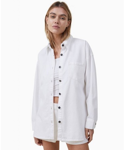 Women's Oversized Denim Long Sleeve Shirt White $35.69 Tops