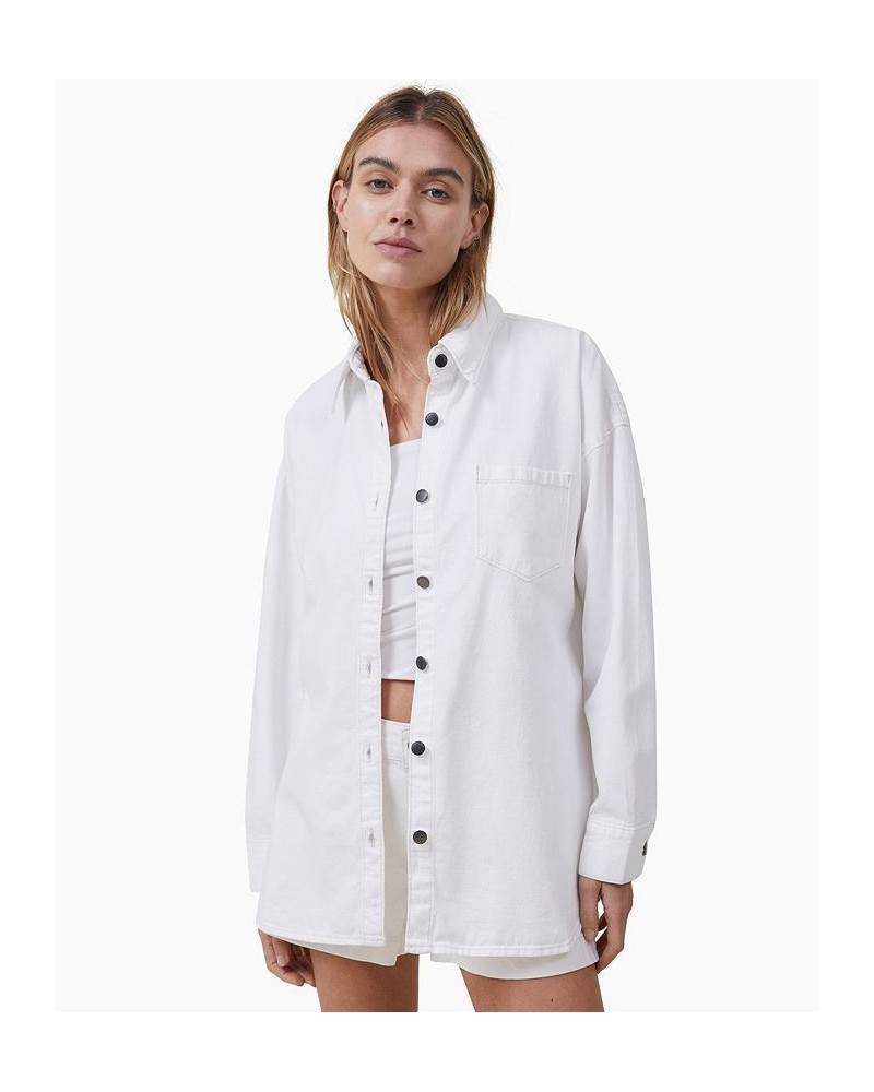 Women's Oversized Denim Long Sleeve Shirt White $35.69 Tops