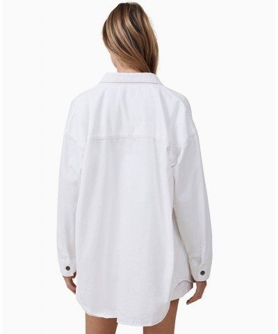 Women's Oversized Denim Long Sleeve Shirt White $35.69 Tops