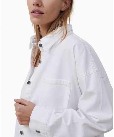 Women's Oversized Denim Long Sleeve Shirt White $35.69 Tops