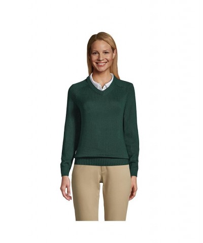 School Uniform Women's Cotton Modal V-neck Sweater Evergreen $33.77 Sweaters